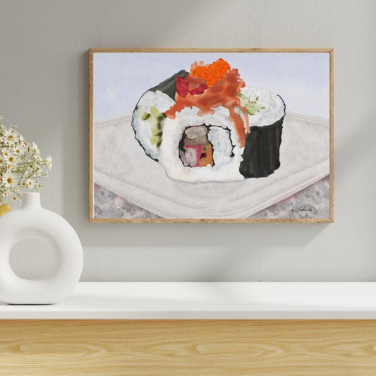 Watercolor Sushi Illustration – Japanese Food Art Print, Kitchen Wall Décor, Sushi Lover Gift