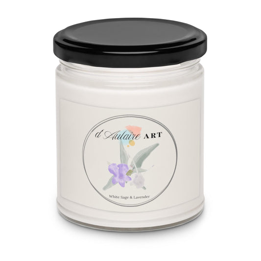 White Sage and Lavender Scented Soy Candle Watercolor Painting by d'Aulaire Art