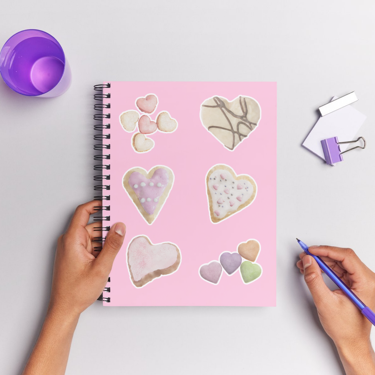 Hand-painted Watercolor Heart-shaped Cookie Stickers