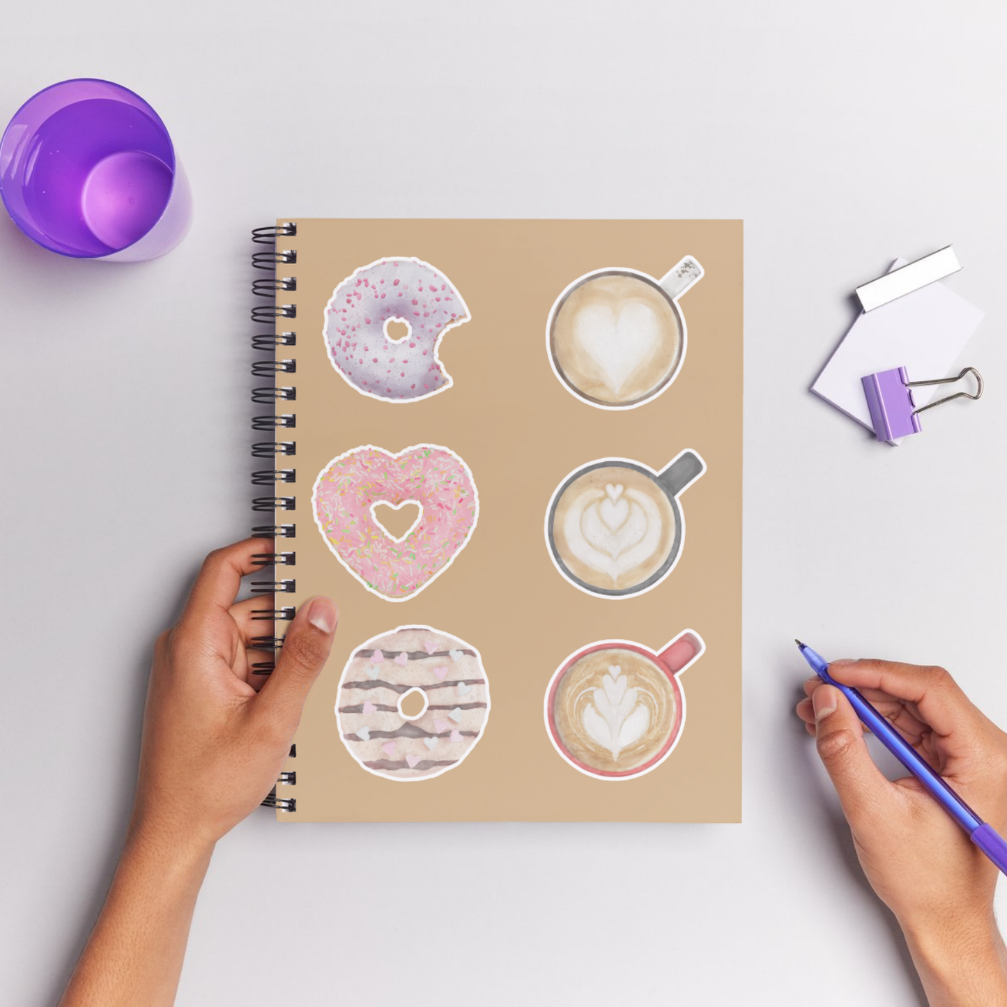 Hand-painted Watercolor Latte and Donut Stickers