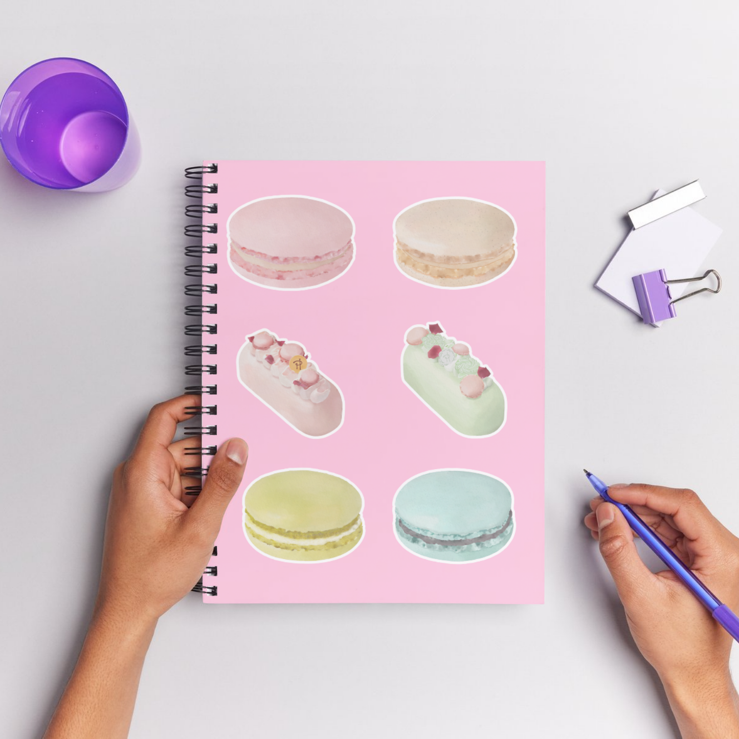 Hand-painted Watercolor Macaron and Cake Stickers