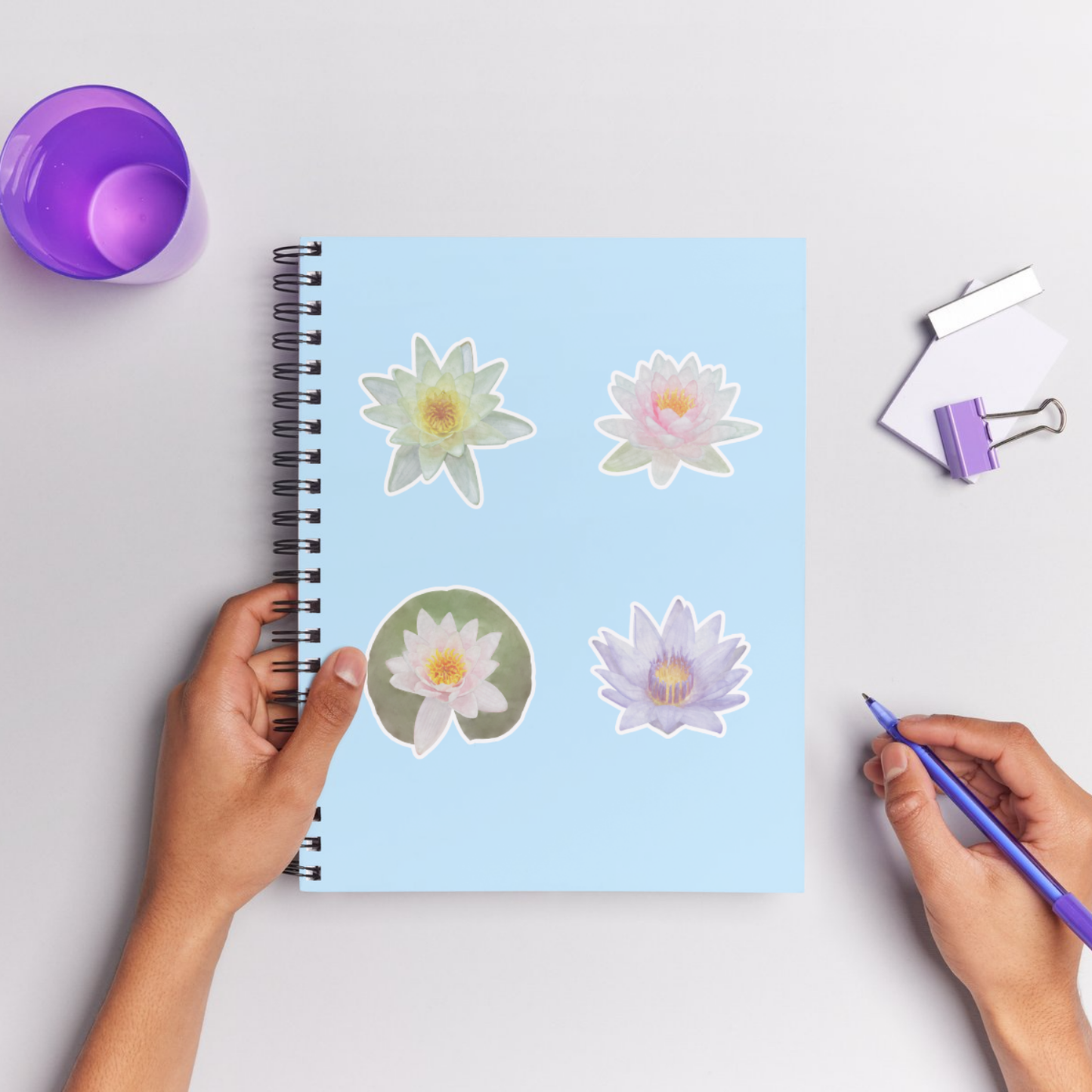 Hand-painted Watercolor Water Lily-Lotus Flower Stickers