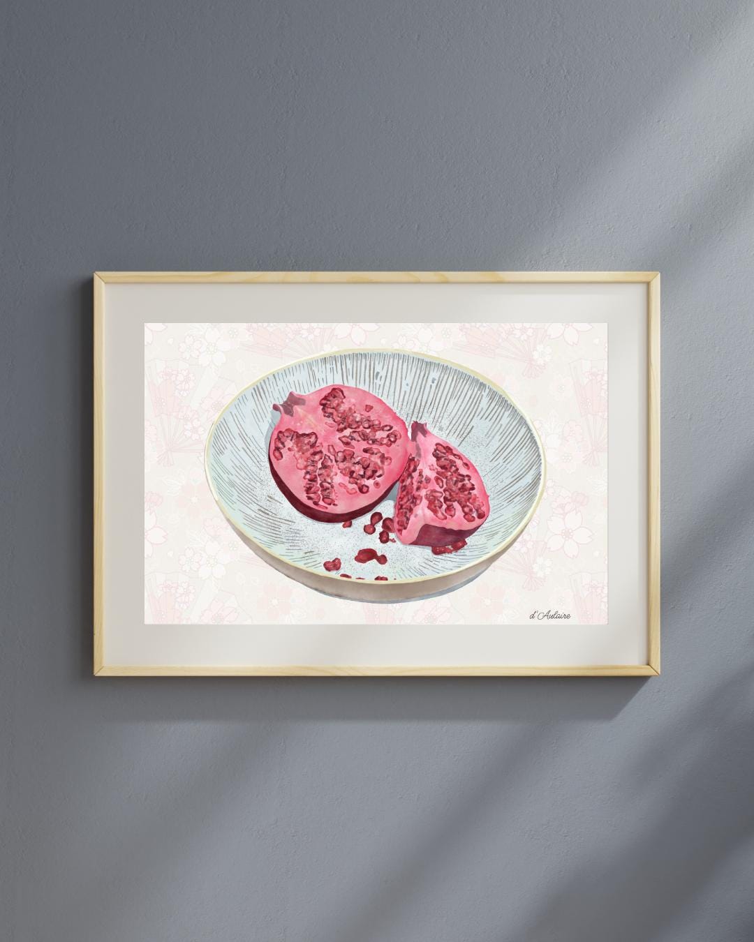 Watercolor Pomegranate Painting | Fruit Wall Art | Botanical Kitchen Décor