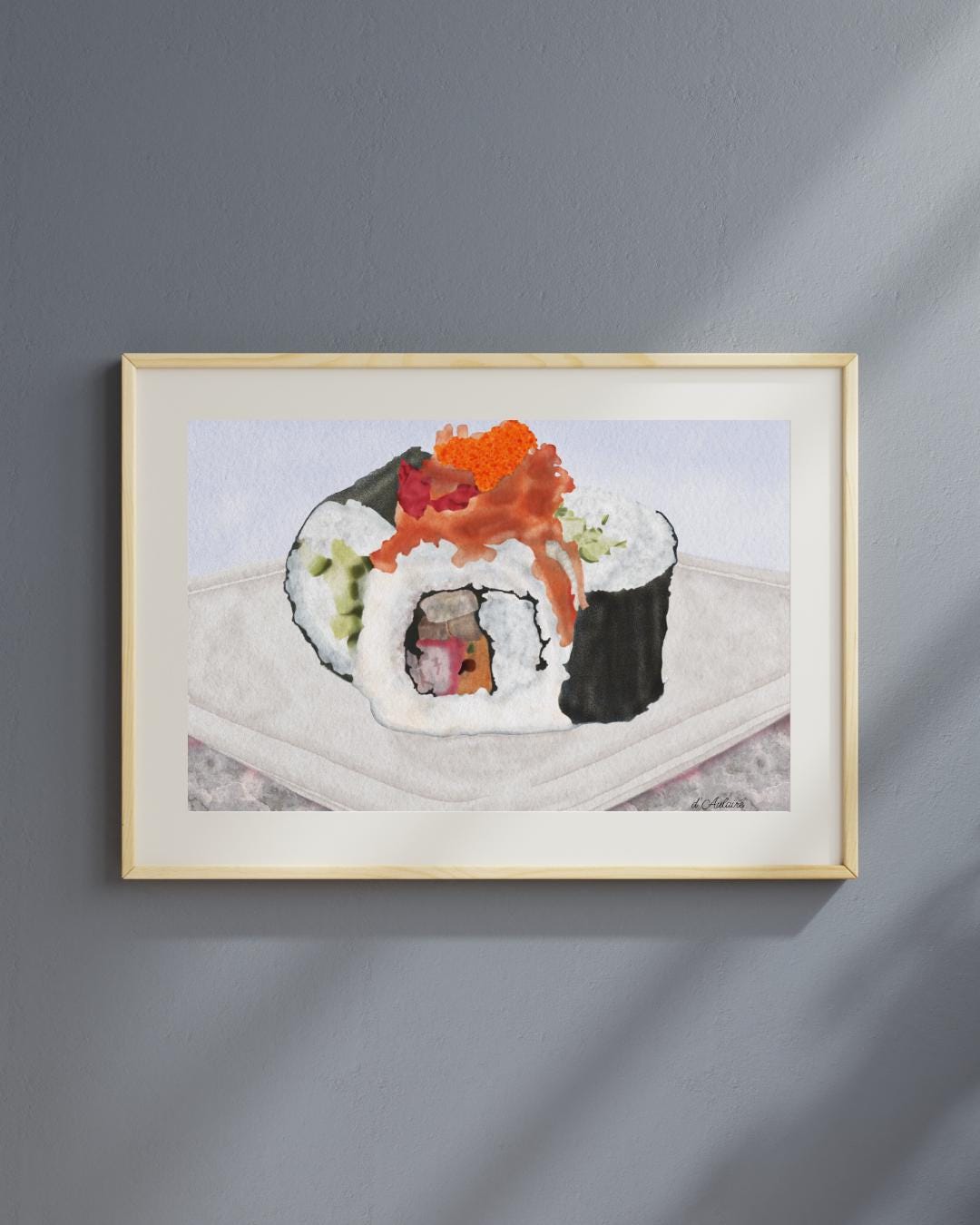 Watercolor Sushi Illustration – Japanese Food Art Print, Kitchen Wall Décor, Sushi Lover Gift