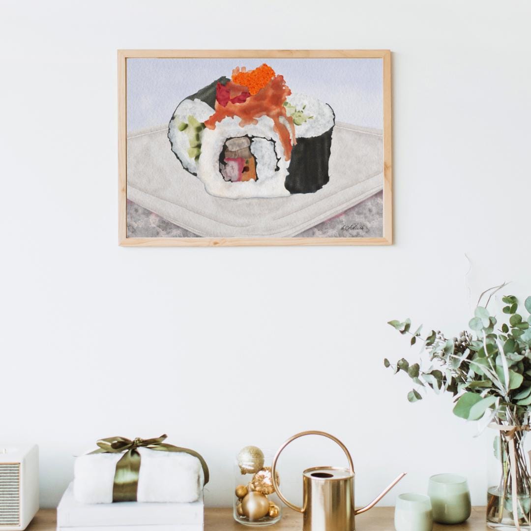 Watercolor Sushi Illustration – Japanese Food Art Print, Kitchen Wall Décor, Sushi Lover Gift