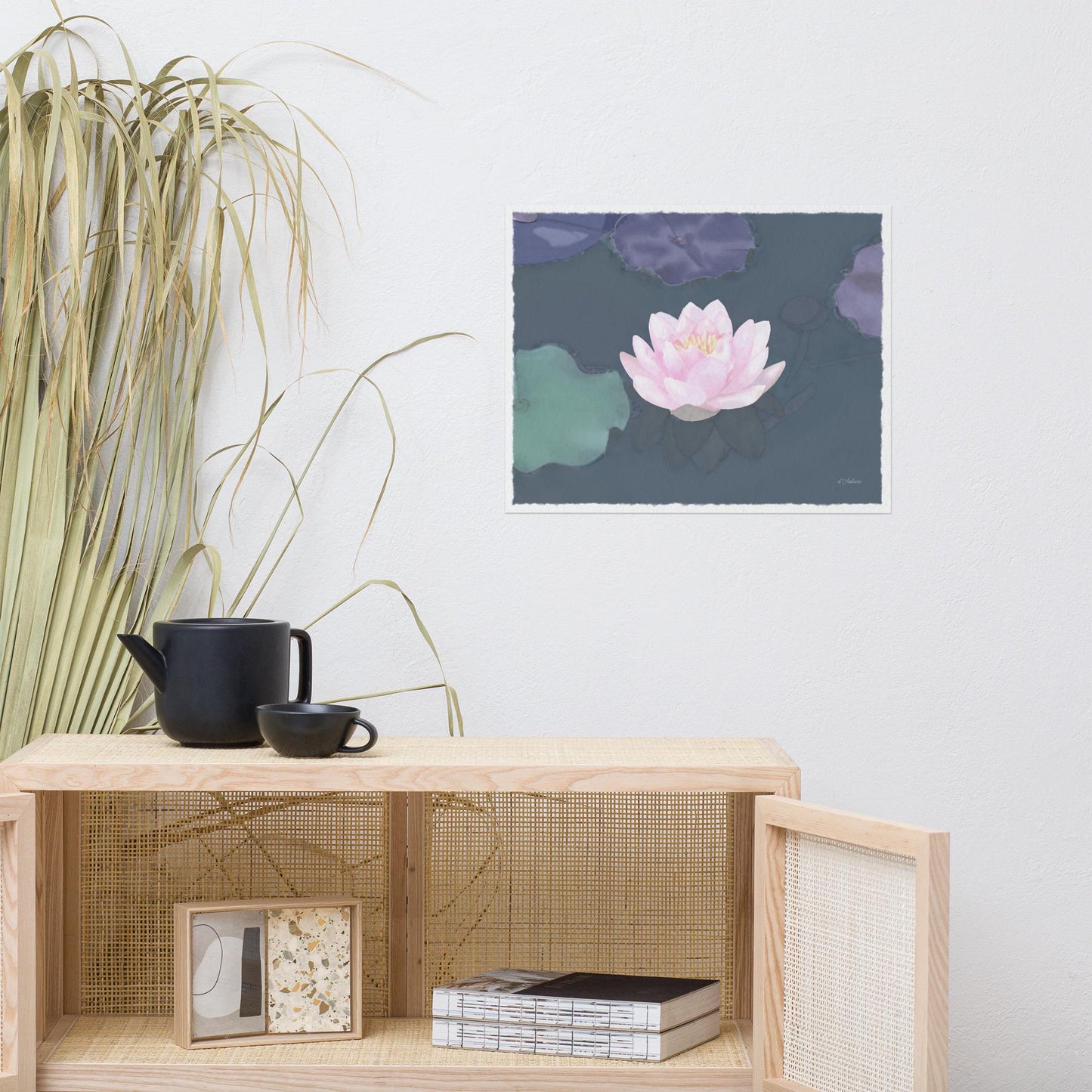 Watercolor Water Lily Pink Lotus Flower Art Print