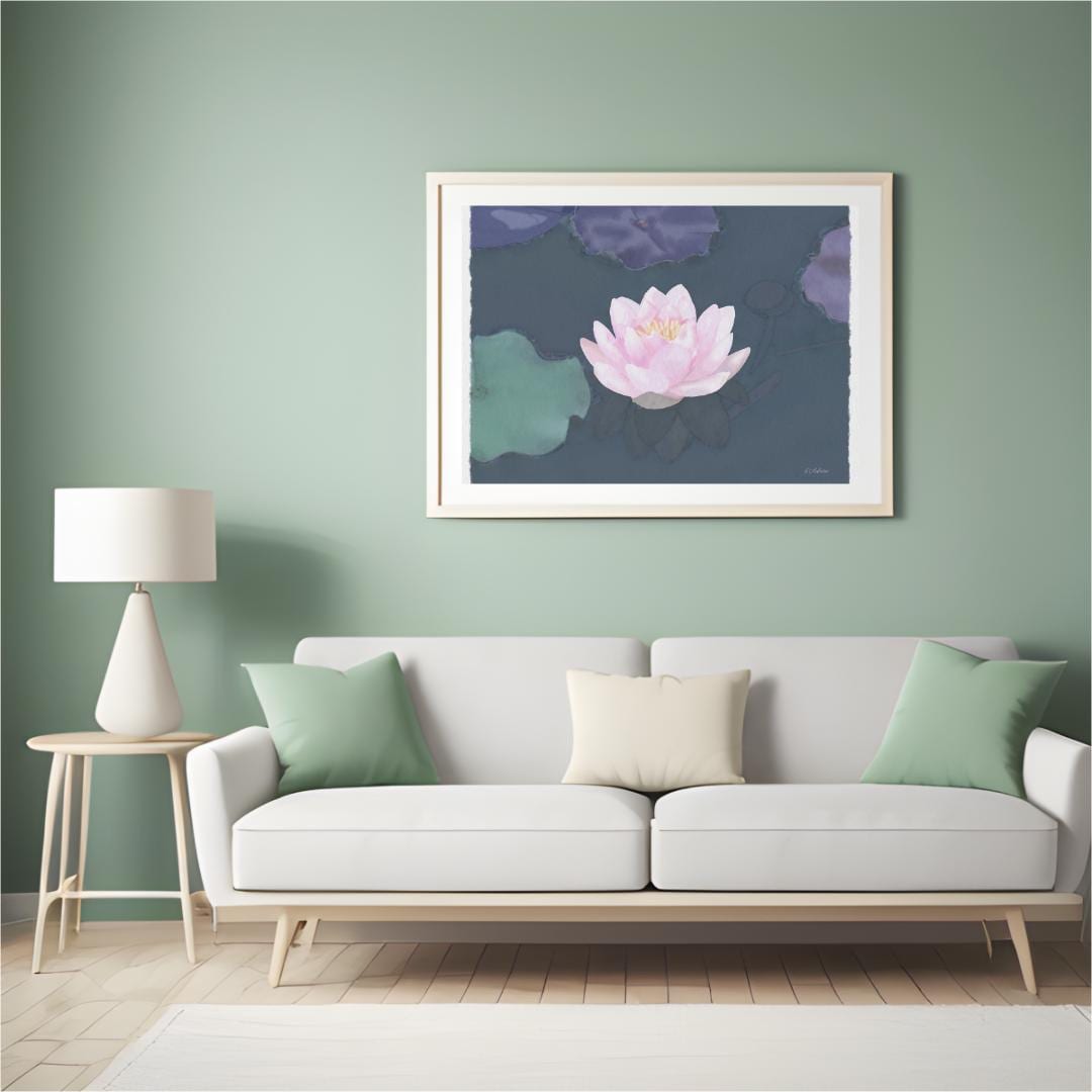 Watercolor Water Lily Pink Lotus Flower Art Print