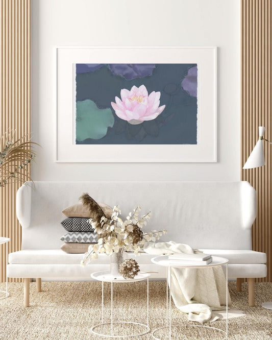 Watercolor Water Lily Pink Lotus Flower Art Print