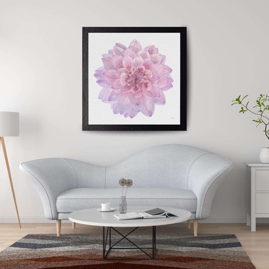 Pink Dahlia Watercolor Art Print: Botanical Home Decor