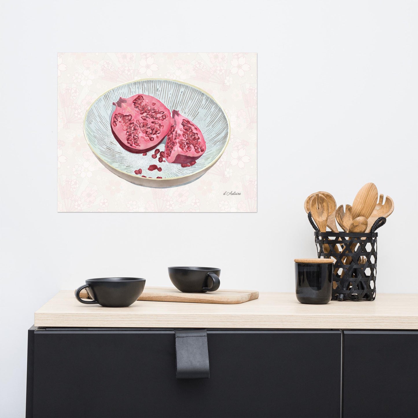 Watercolor Pomegranate Painting | Fruit Wall Art | Botanical Kitchen Décor