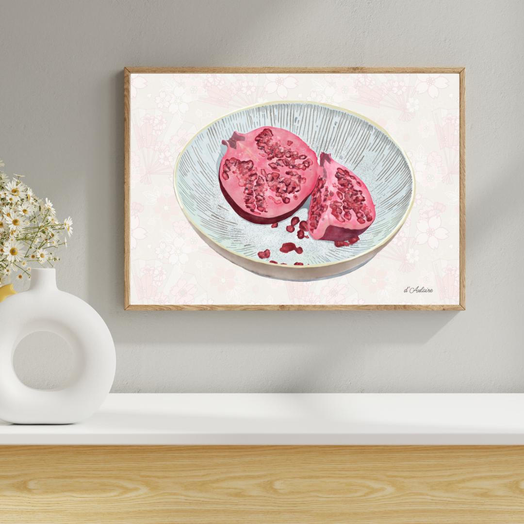 Watercolor Pomegranate Painting | Fruit Wall Art | Botanical Kitchen Décor