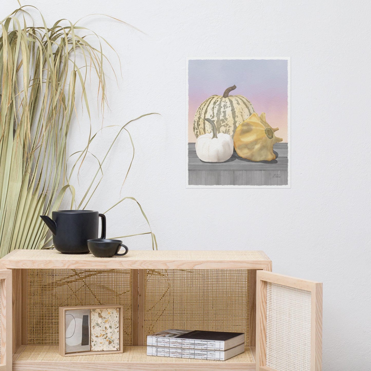 Autumn Fall Pumpkin and Sunset Watercolor Painting