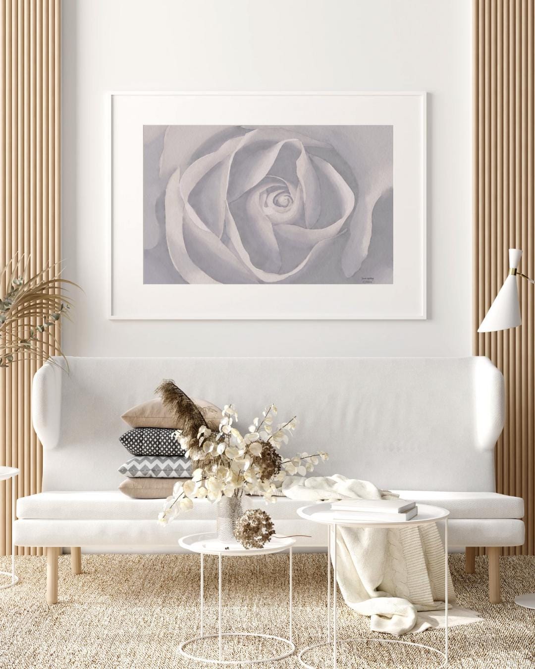 Shabby Chic Rose Watercolor Print - Purple Floral Botanical Wall Art