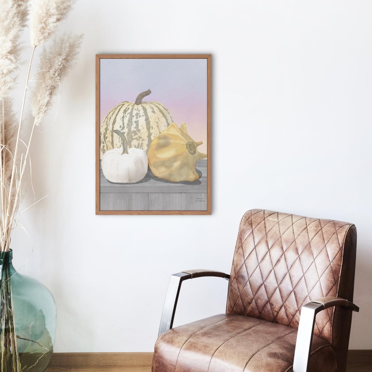 Autumn Fall Pumpkin and Sunset Watercolor Painting