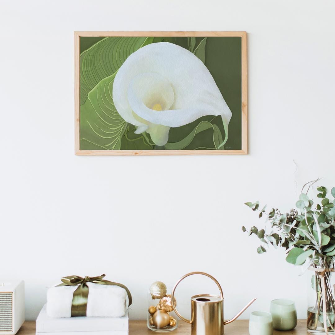 White Calla Lily Print - Watercolor Botanical Wall Art - Nature-inspired Home Décor