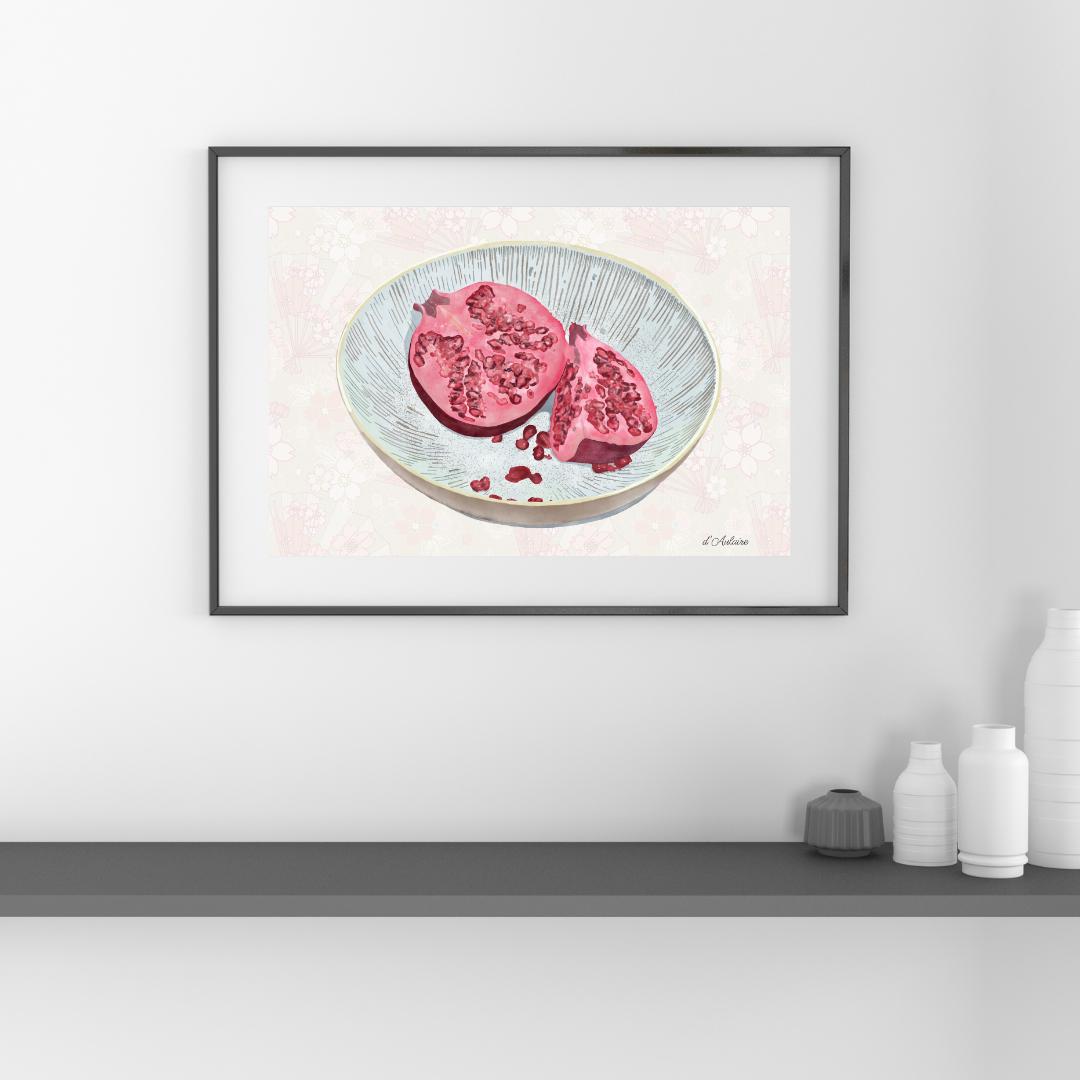 Watercolor Pomegranate Painting | Fruit Wall Art | Botanical Kitchen Décor