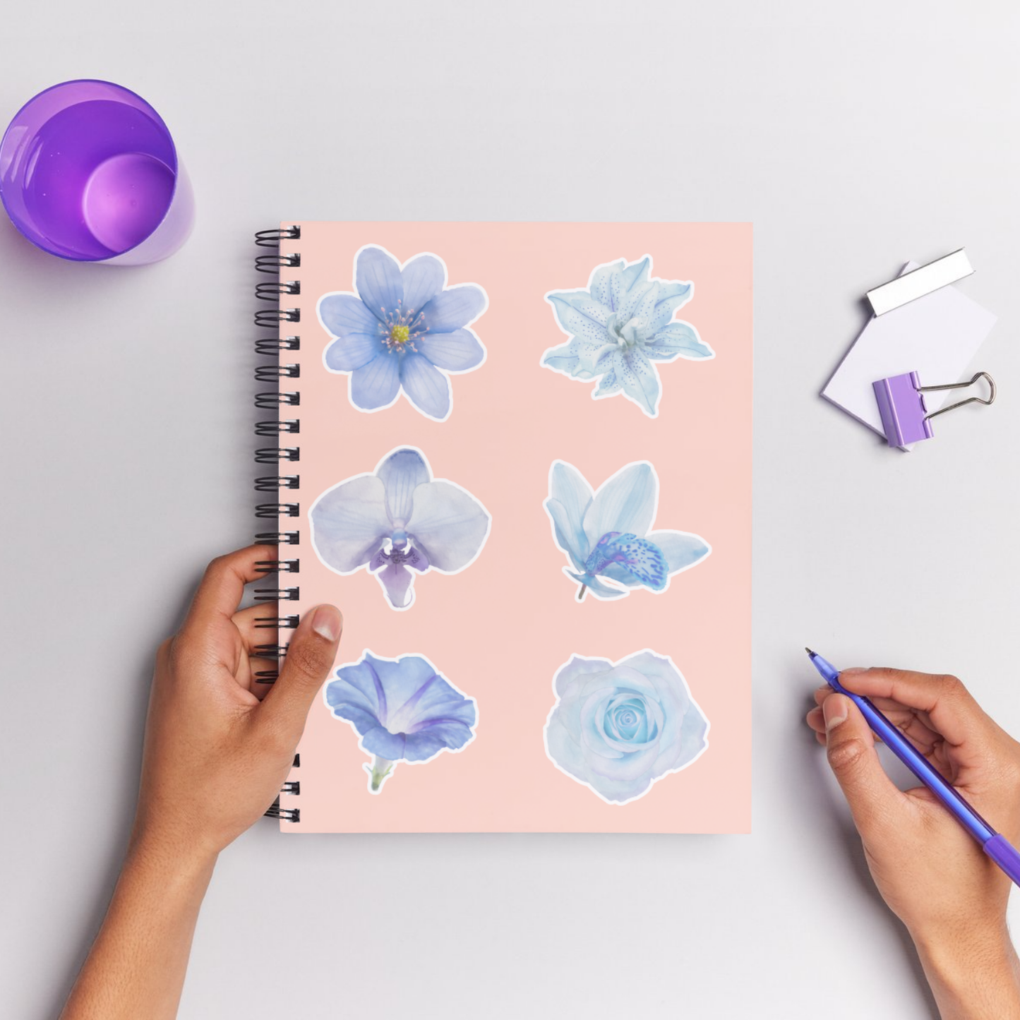 Hand-painted Watercolor Blue Flower Stickers