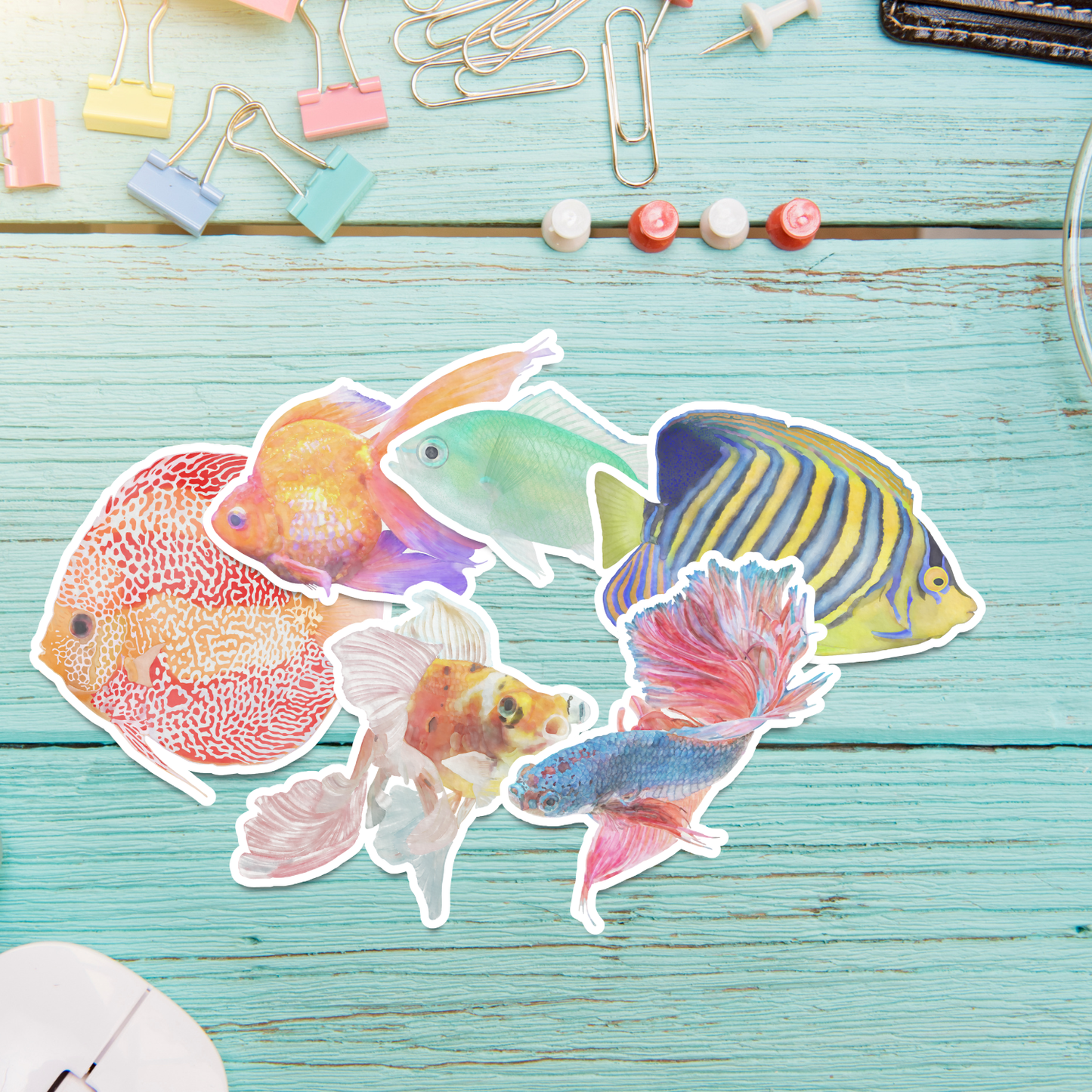 Hand-Painted Watercolor Tropical Fish Stickers