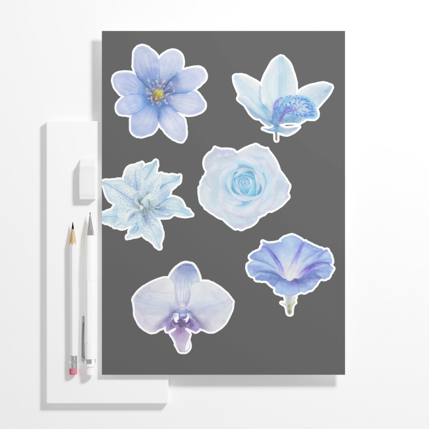 Hand-painted Watercolor Blue Flower Stickers