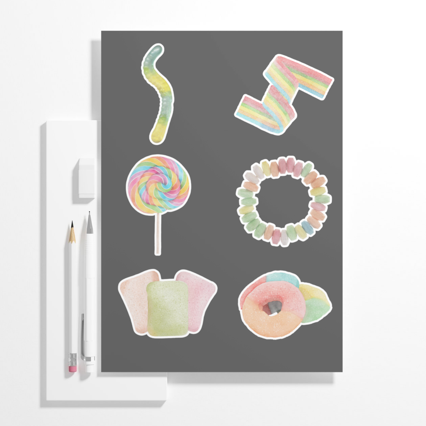 Hand-painted Watercolor Candy Stickers
