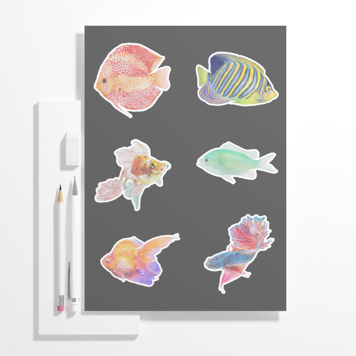 Hand-Painted Watercolor Tropical Fish Stickers