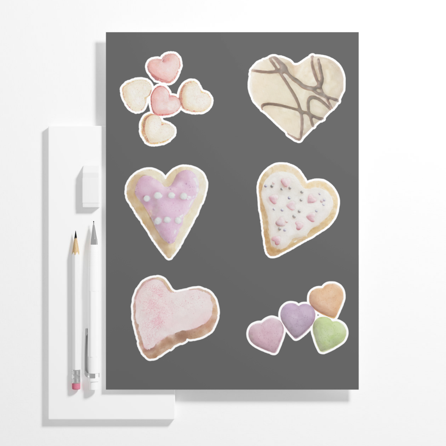 Hand-painted Watercolor Heart-shaped Cookie Stickers