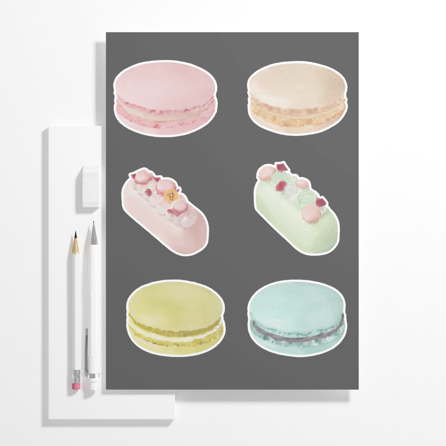 Hand-painted Watercolor Macaron and Cake Stickers