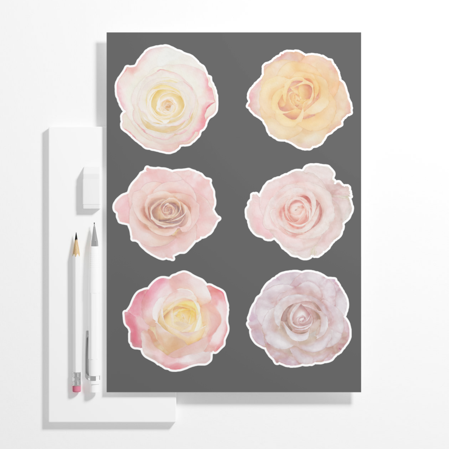 Hand-painted Watercolor Rose Stickers