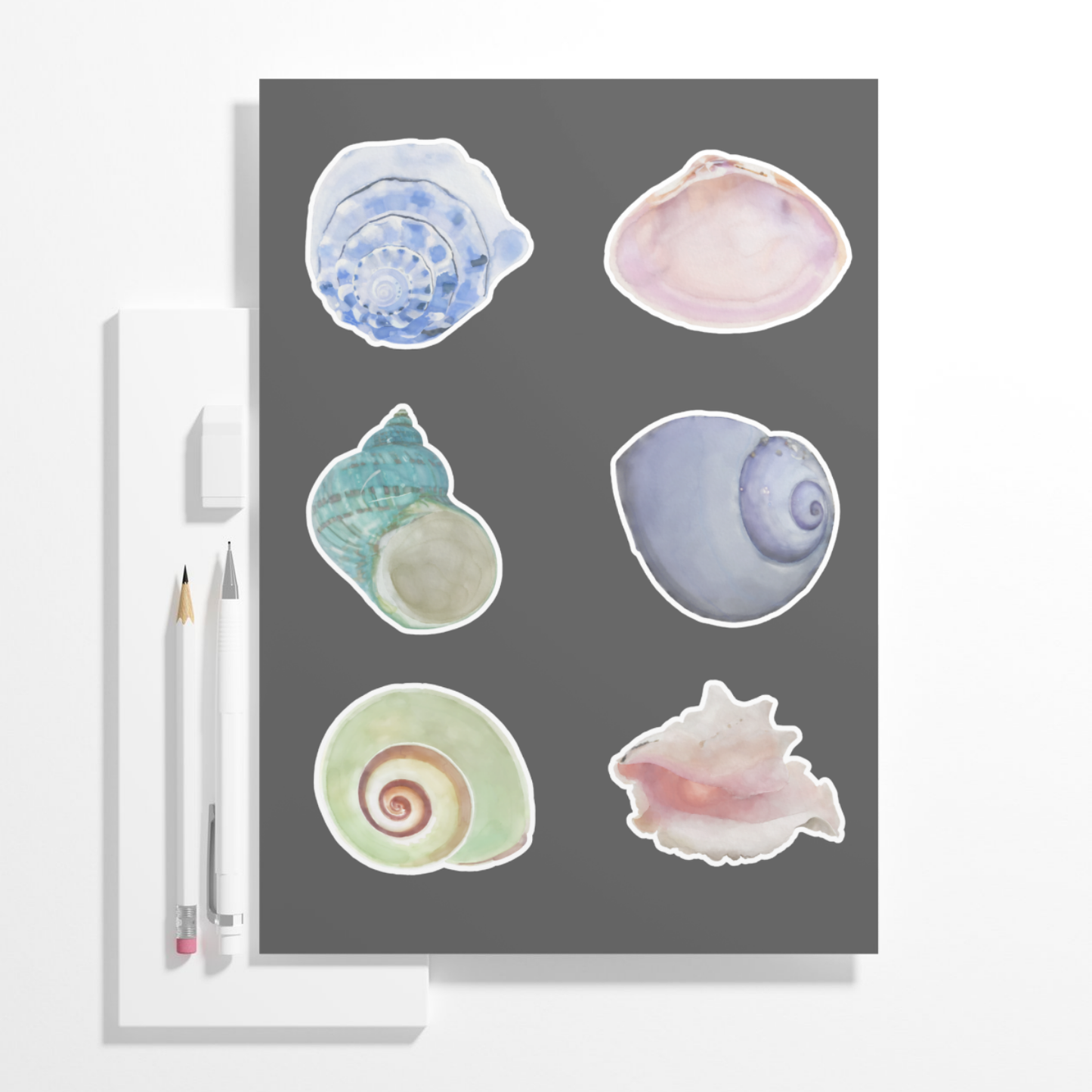 Hand-Painted Watercolor Sea Shell Stickers - Set 1