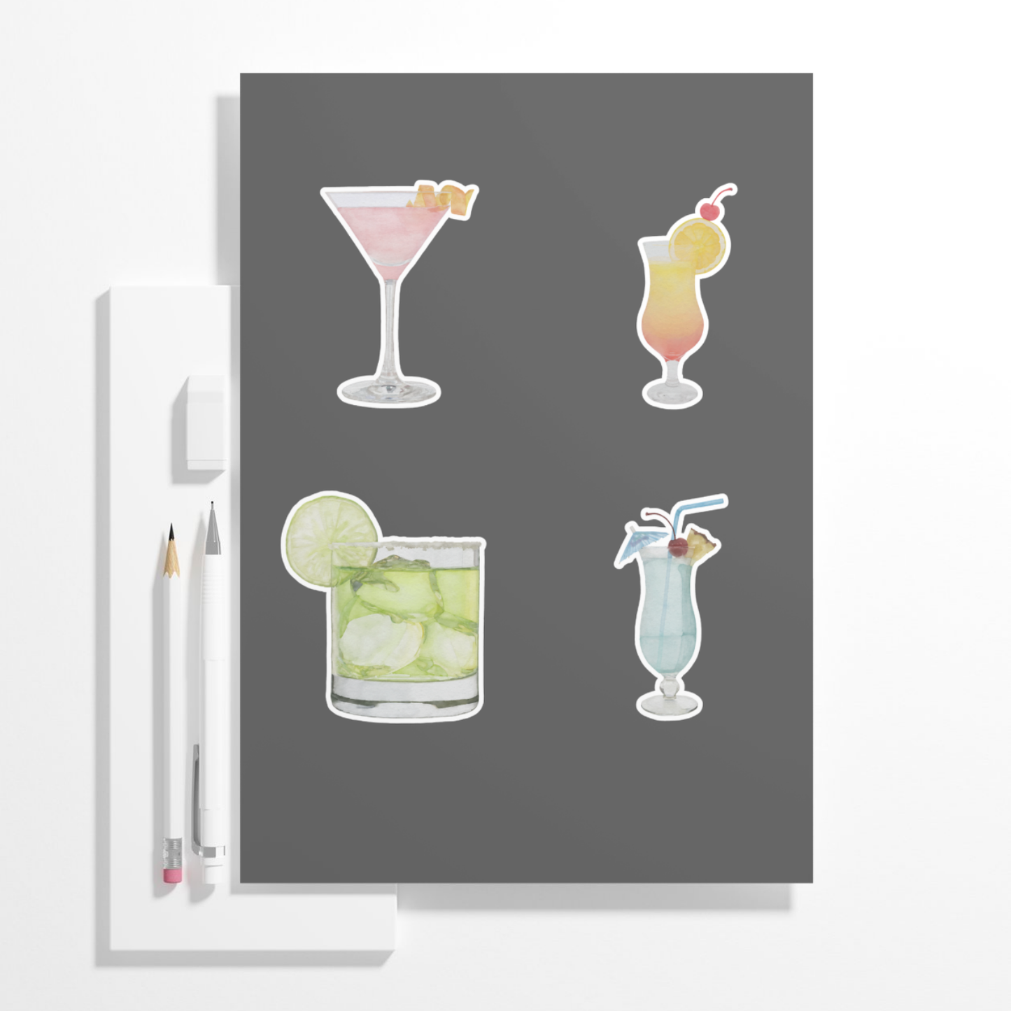 Watercolor Frozen Cocktail Stickers – Colorful Summer Beach Tropical Drinks