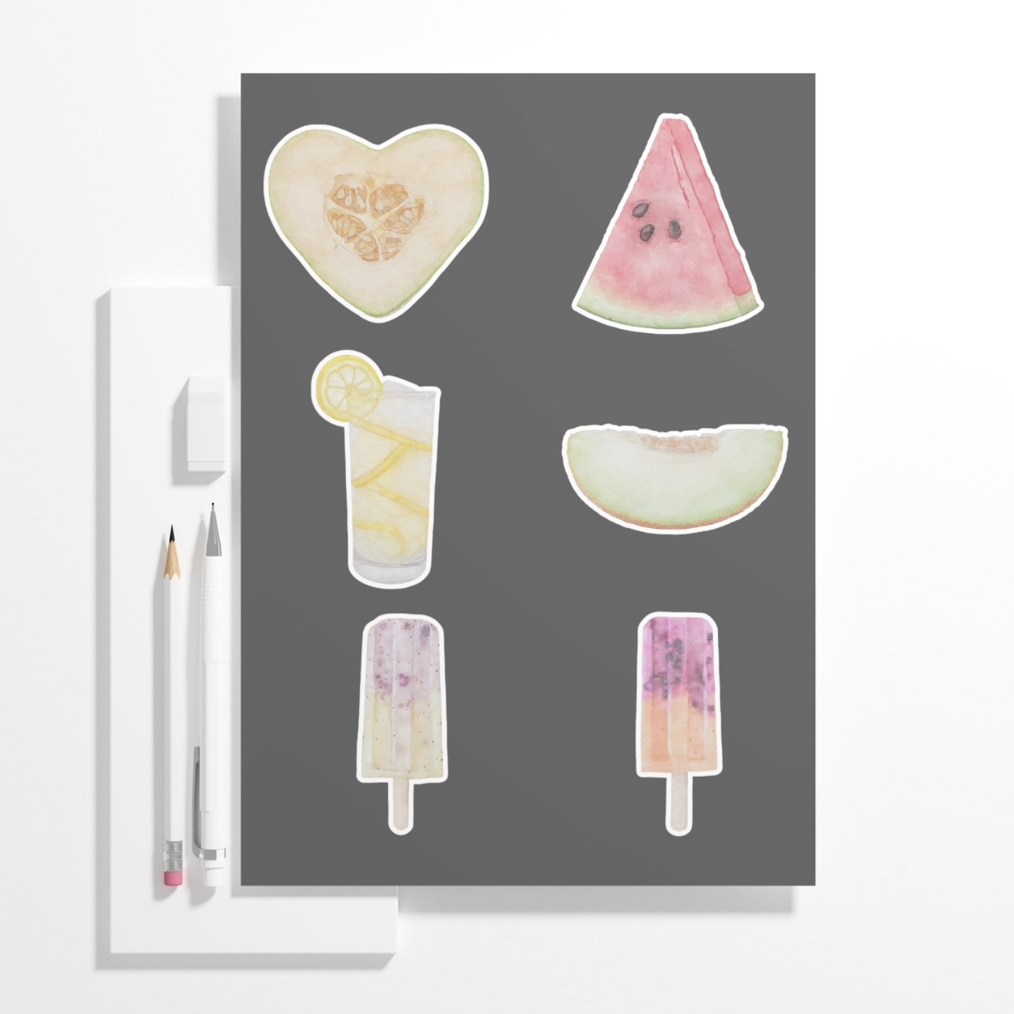 Watercolor Summer Food & Drink Stickers – Cute Vacation Sticker Set