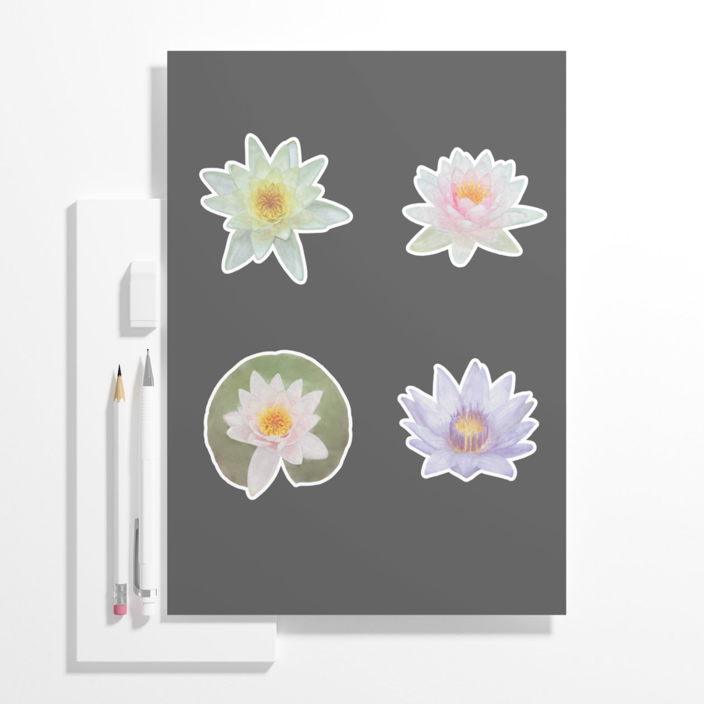 Hand-painted Watercolor Water Lily-Lotus Flower Stickers