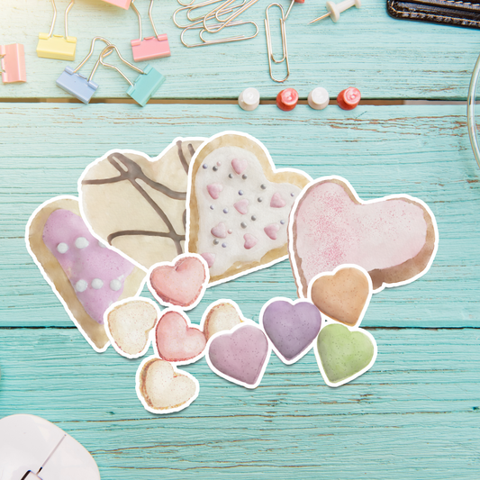 Hand-painted Watercolor Heart-shaped Cookie Stickers