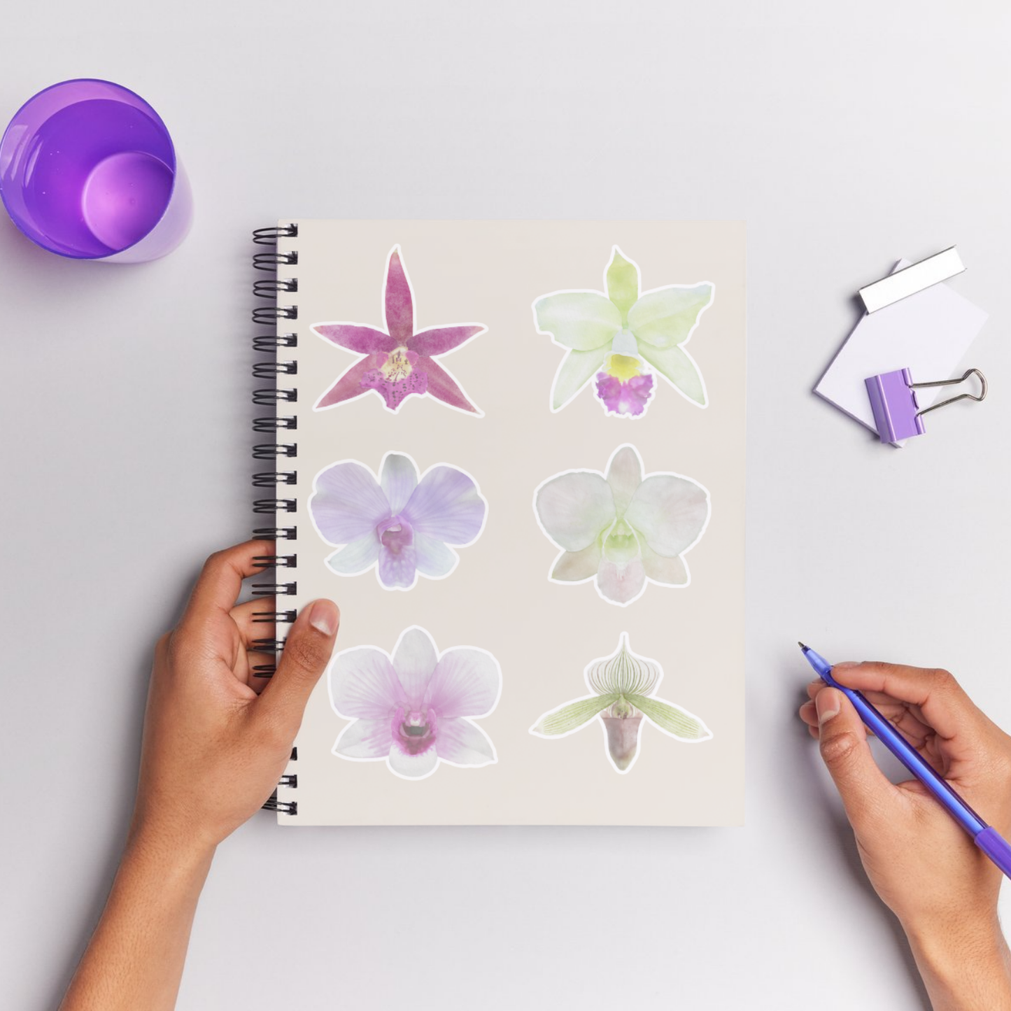 Hand-painted Watercolor Orchid Stickers