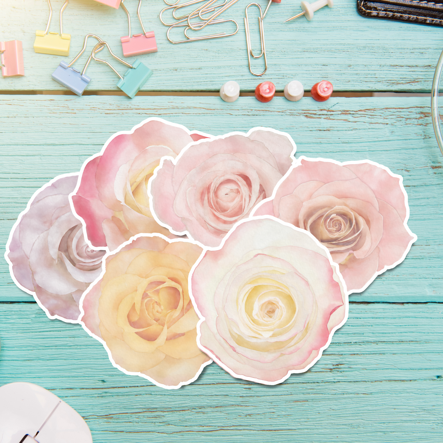 Hand-painted Watercolor Rose Stickers