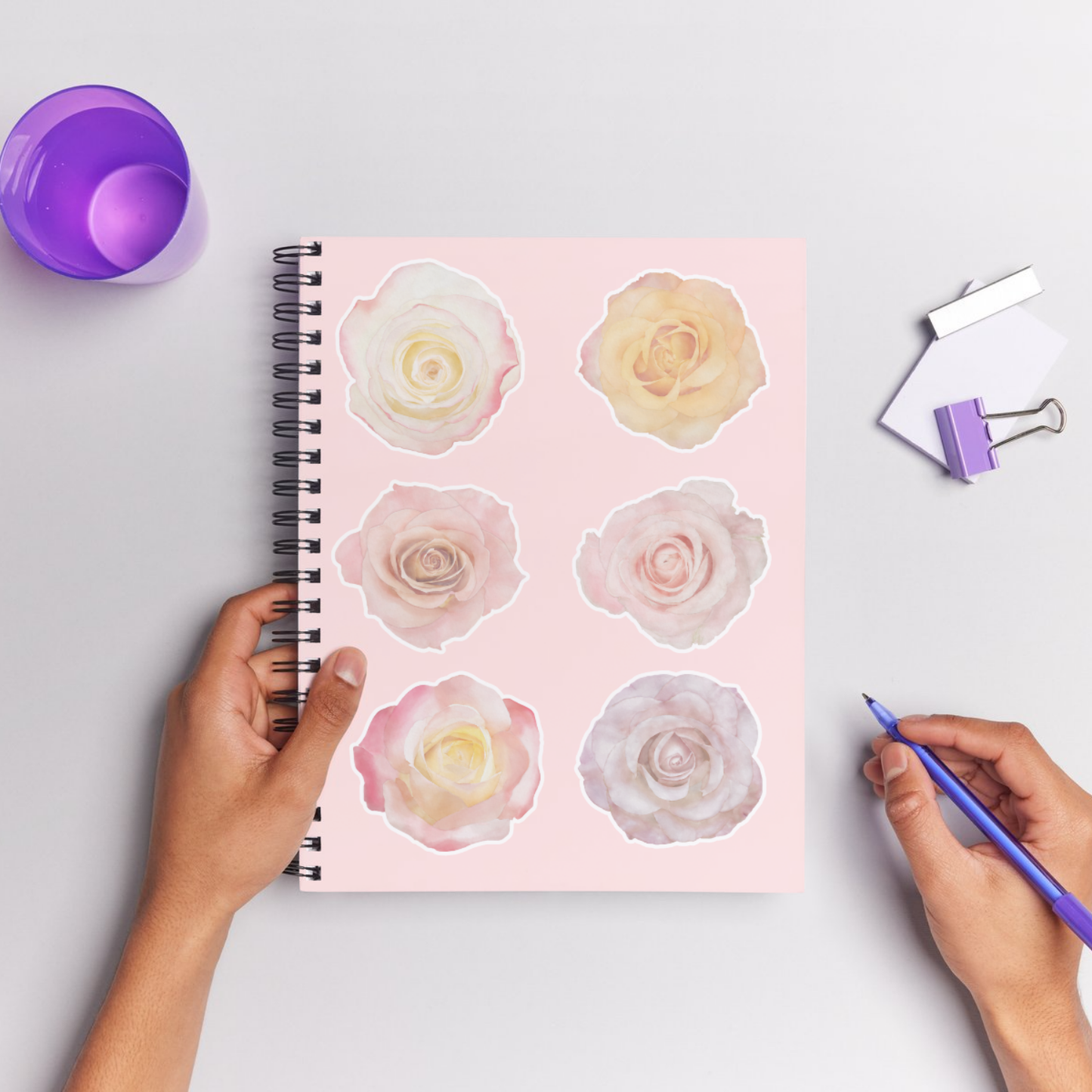 Hand-painted Watercolor Rose Stickers