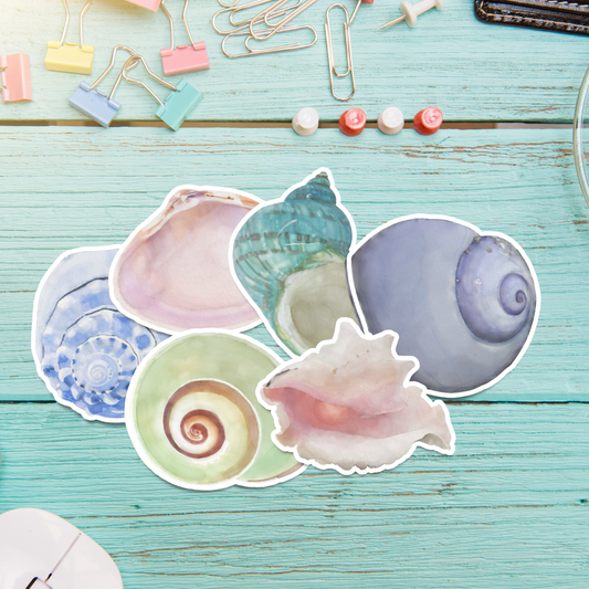 Hand-Painted Watercolor Sea Shell Stickers - Set 1