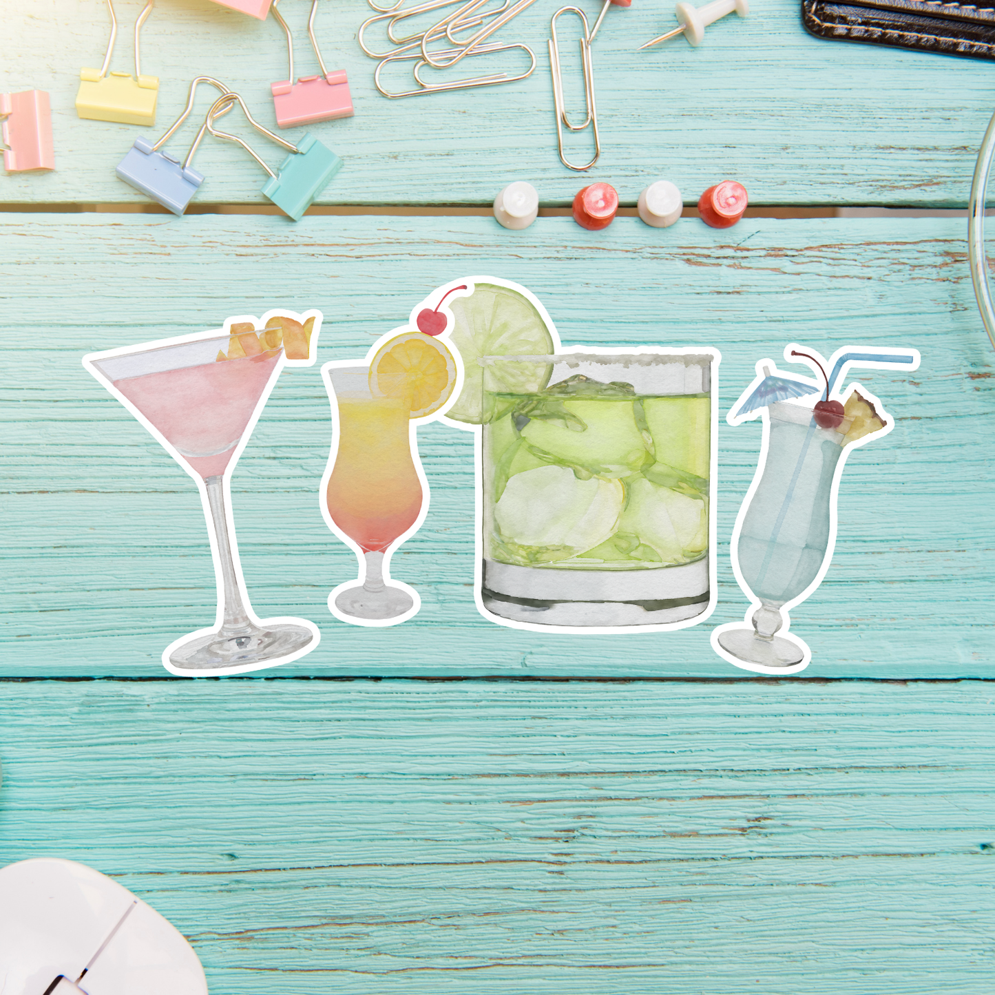 Watercolor Frozen Cocktail Stickers – Colorful Summer Beach Tropical Drinks