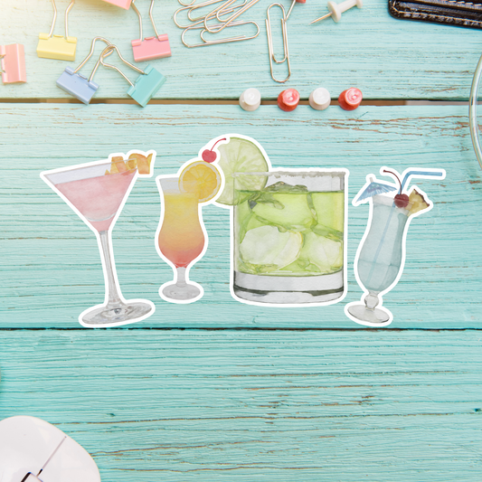 Watercolor Frozen Cocktail Stickers – Colorful Summer Beach Tropical Drinks