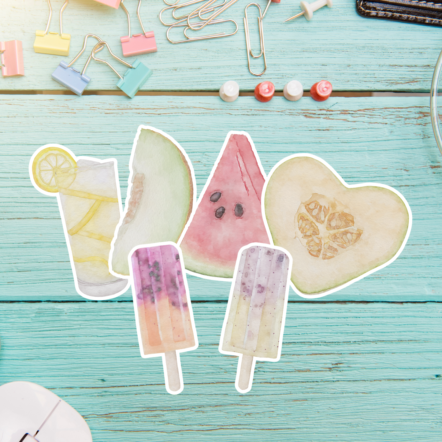 Watercolor Summer Food & Drink Stickers – Cute Vacation Sticker Set