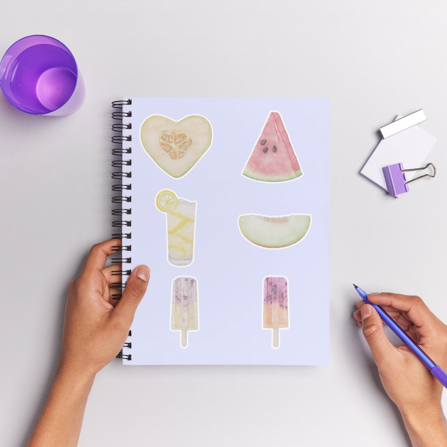 Watercolor Summer Food & Drink Stickers – Cute Vacation Sticker Set
