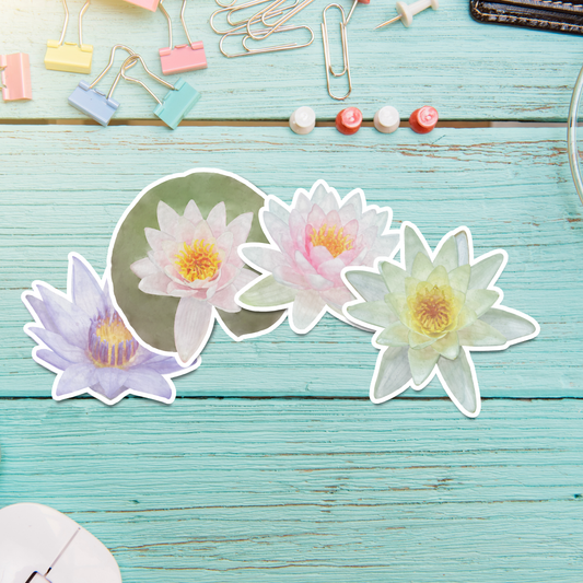 Hand-painted Watercolor Water Lily-Lotus Flower Stickers