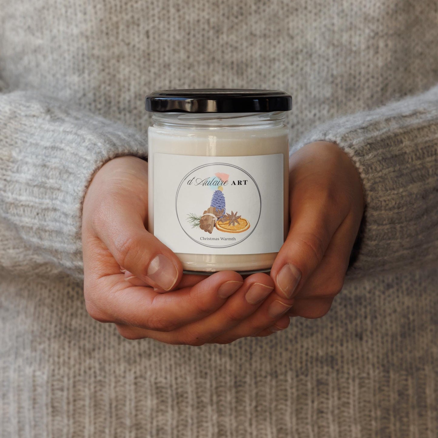Christmas Warmth Scented Soy Candle Watercolor Painting by d'Aulaire Art