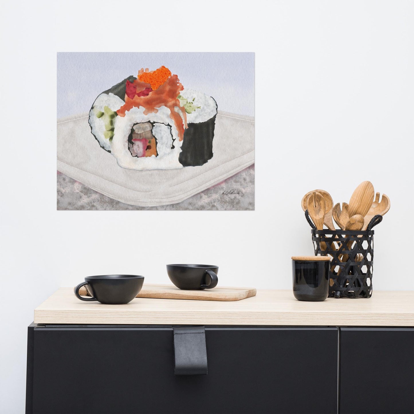Watercolor Sushi Illustration – Japanese Food Art Print, Kitchen Wall Décor, Sushi Lover Gift